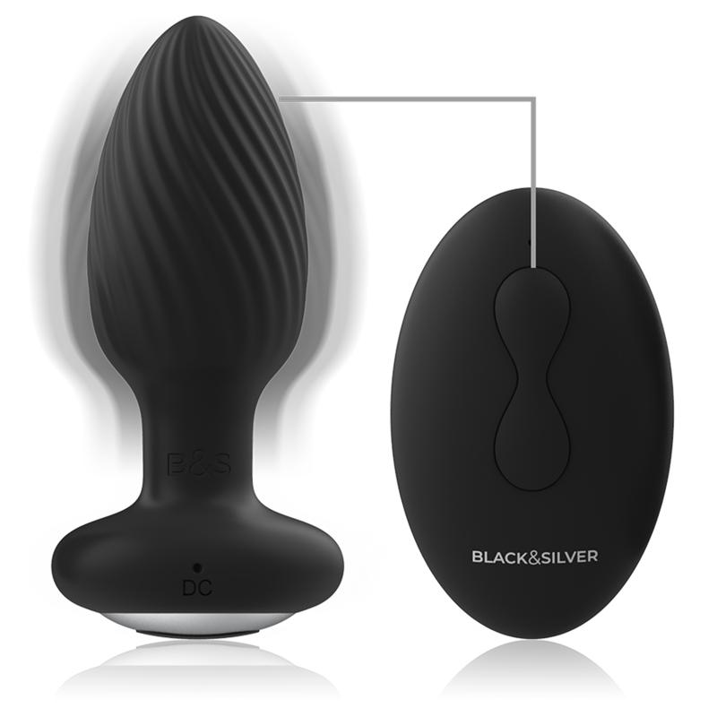 Plug anal télécommande du rotateur anal en silicone wells plug – Black & Silver