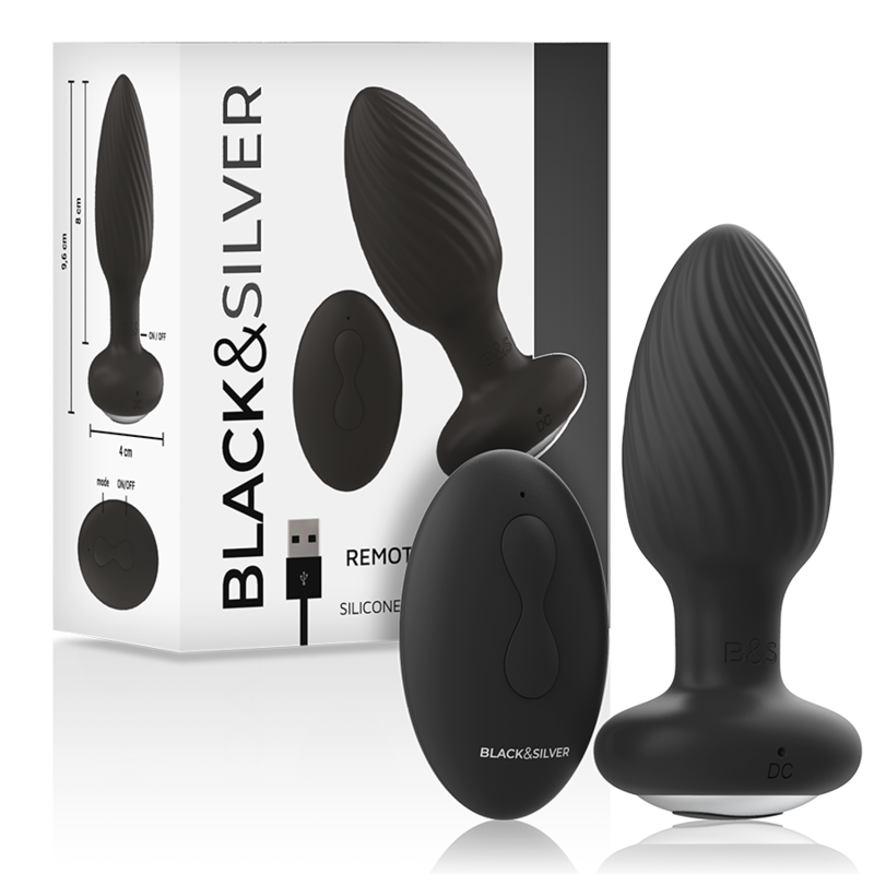 Plug anal télécommande du rotateur anal en silicone wells plug – Black & Silver