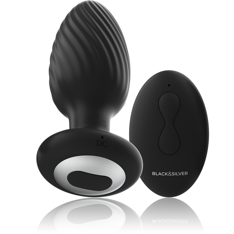 Plug anal télécommande du rotateur anal en silicone wells plug – Black & Silver