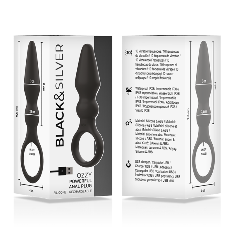 Puissant plug anal en silicone ozzy – Black & Silver