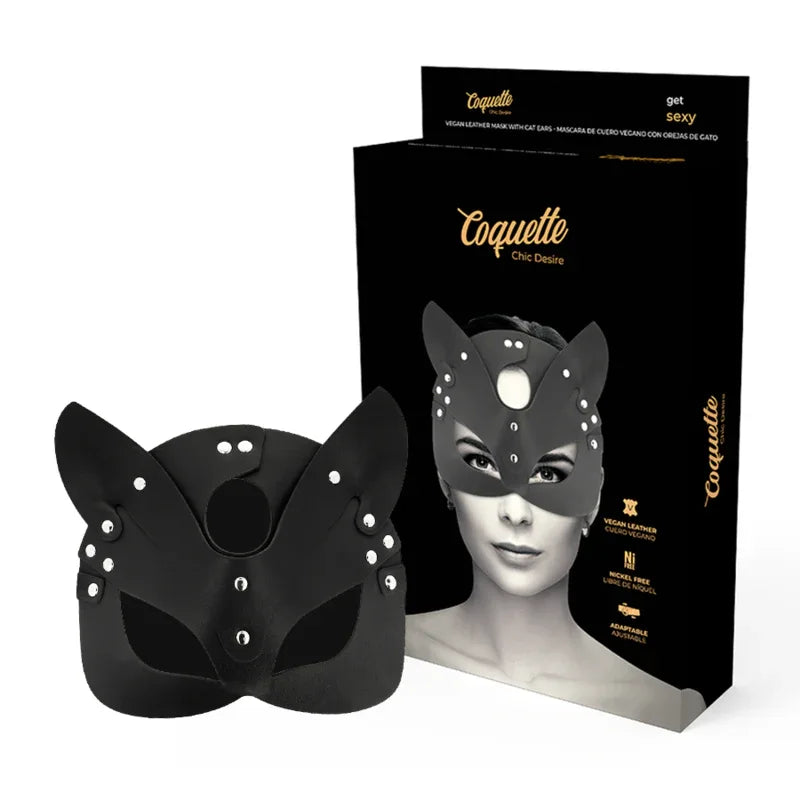 Coquette Chic Desire – Masque en Cuir Vegan avec Oreilles de Chat