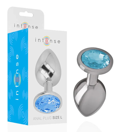 Intense – Plug Anal en Métal Aluminium avec Cristal Bleu taille l