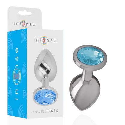 Intense – Plug Anal en Métal Aluminium avec Cristal Bleu taille S