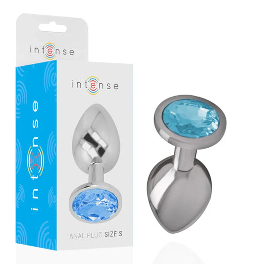 Intense – Plug Anal en Métal Aluminium avec Cristal Bleu taille S