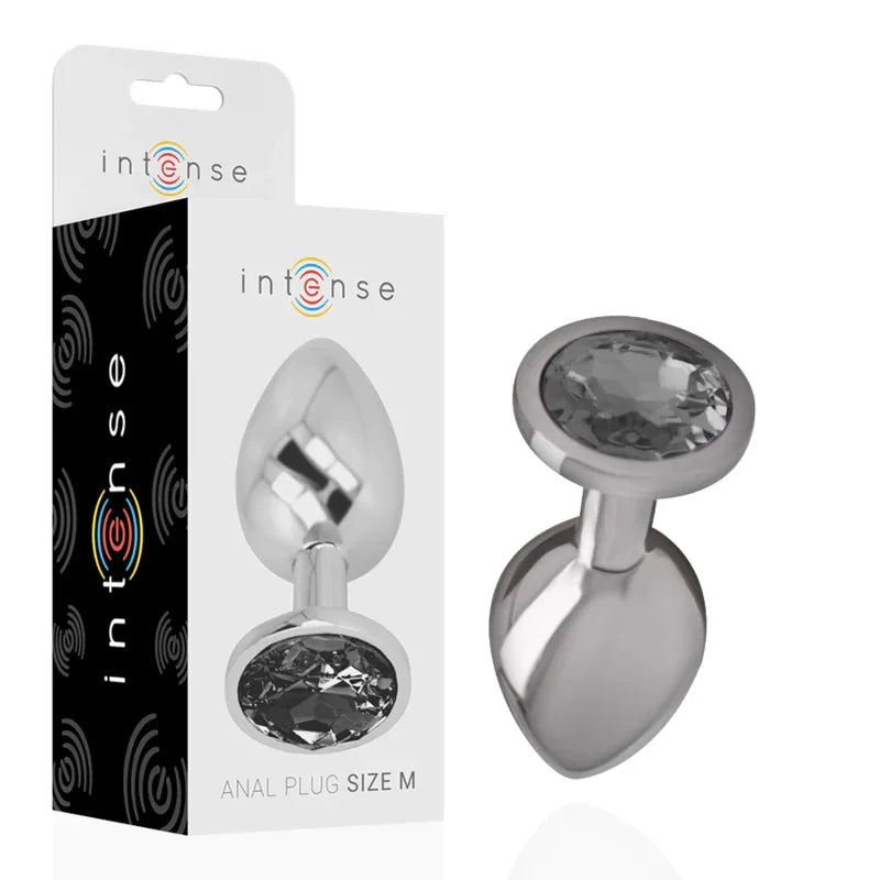 Intense – Plug Anal en Métal Aluminium avec Verre Noir taille M