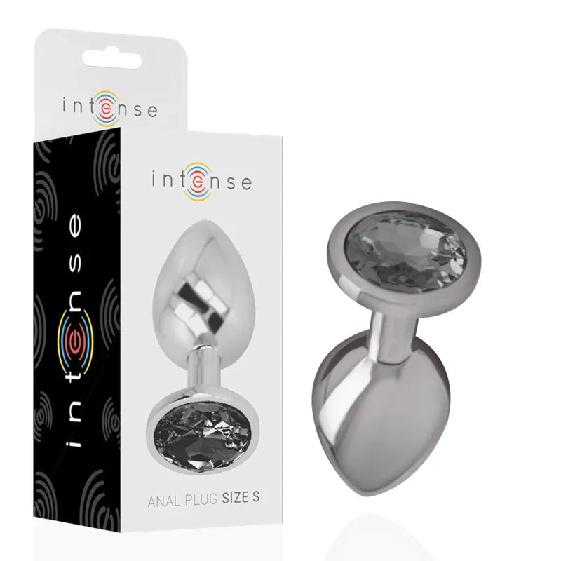 Intense – Plug Anal en Métal Aluminium avec Cristal Noir taille S