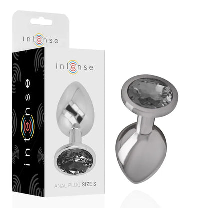 Intense – Plug Anal en Métal Aluminium avec Cristal Noir taille S
