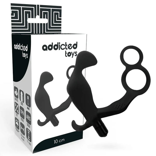 Addicted Toys – Plug Anal avec Double Anneau Pénis et Testicules Noir