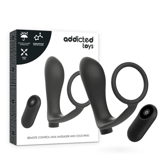Addicted Toys – Anneau Pénis avec Télécommande Plug Anal Noir Rechargeable