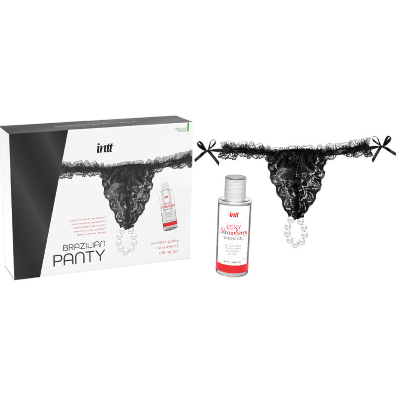 LANZAMIENTOS INTT - BRAGUITAS BRASILEÑAS NEGRAS CON PERLAS Y GEL LUBRICANTE 50 ML
