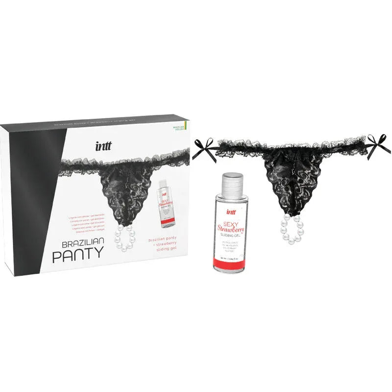Intt Releases – Culotte Brésilienne Noire avec Perles et Gel Lubrifiant 50 ml