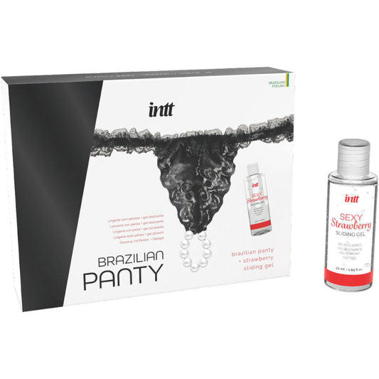 LANZAMIENTOS INTT - BRAGUITAS BRASILEÑAS NEGRAS CON PERLAS Y GEL LUBRICANTE 50 ML