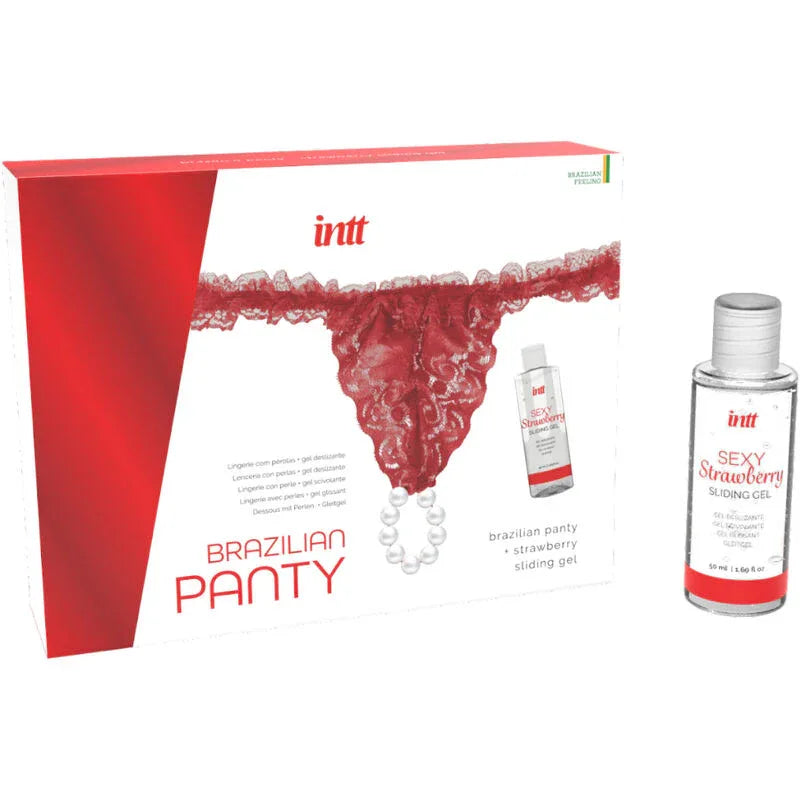 Intt Releases – Culotte Rouge Brésilienne avec Perles et Gel Lubrifiant 50 ml