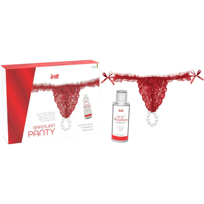 Intt Releases – Culotte Rouge Brésilienne avec Perles et Gel Lubrifiant 50 ml