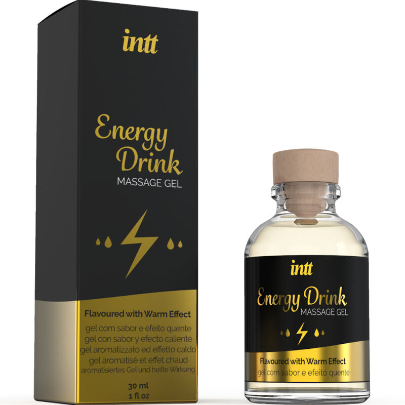 INTT MASSAGE &amp; ORAL SEX - GEL DE MASAJE ENERGÉTICO CON SABOR A BEBIDA DE CA Y EFECTO CALOR