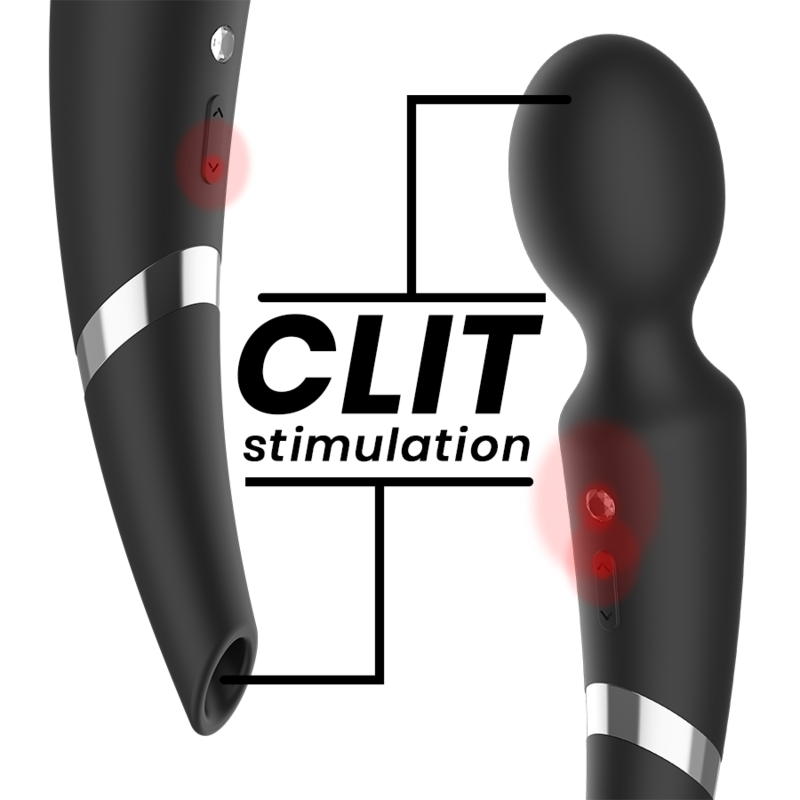 Vibrateur baguette et ventouse beck 2 en 1 silicone – Black & Silver