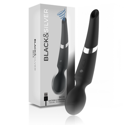 Vibrateur baguette et ventouse beck 2 en 1 silicone – Black & Silver