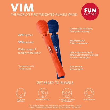 FUN FACTORY - VIM WAND RUMBLE RECHARGEABLE VIBRADOR SILICONA NARANJA
