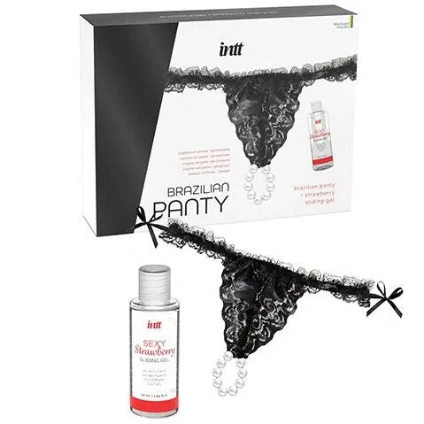 Intt Releases – Culotte Brésilienne Noire avec Perles et Gel Lubrifiant 50 ml