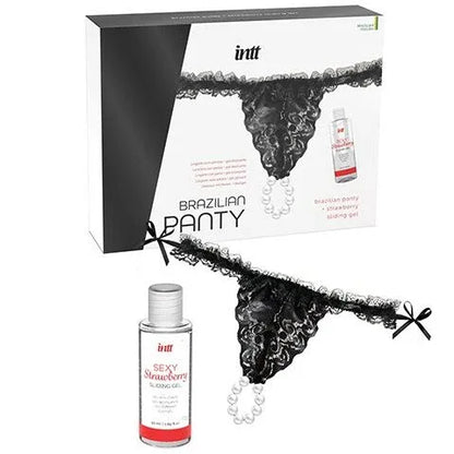 Intt Releases – Culotte Brésilienne Noire avec Perles et Gel Lubrifiant 50 ml