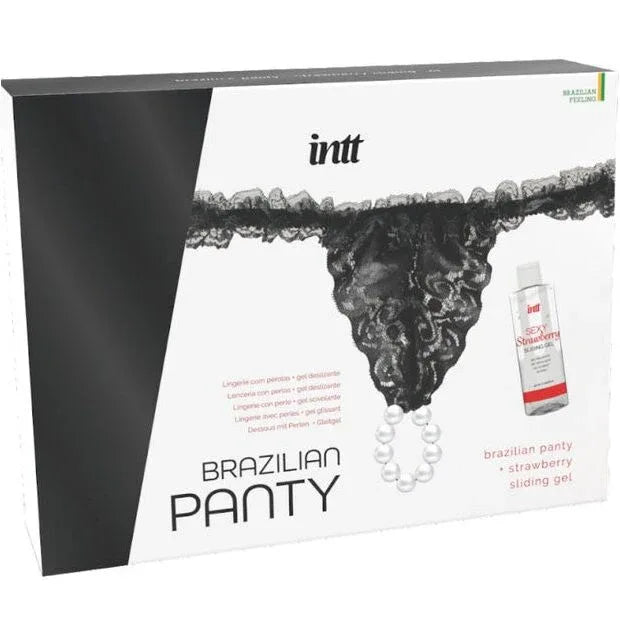 Intt Releases – Culotte Brésilienne Noire avec Perles et Gel Lubrifiant 50 ml