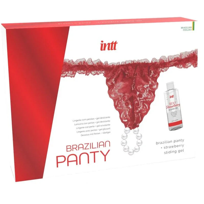 Intt Releases – Culotte Rouge Brésilienne avec Perles et Gel Lubrifiant 50 ml