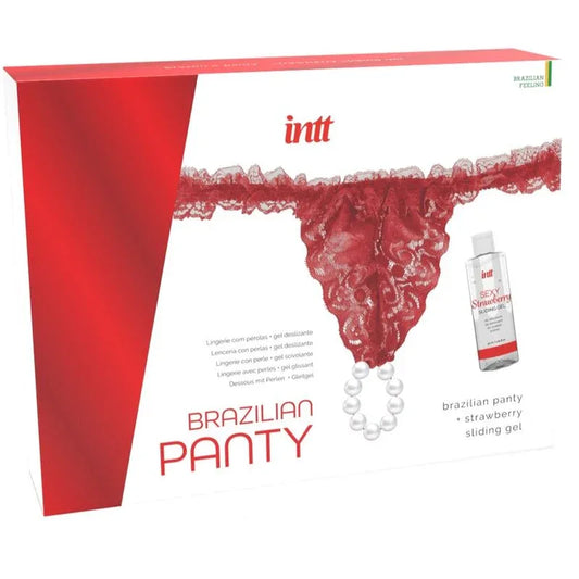 Intt Releases – Culotte Rouge Brésilienne avec Perles et Gel Lubrifiant 50 ml