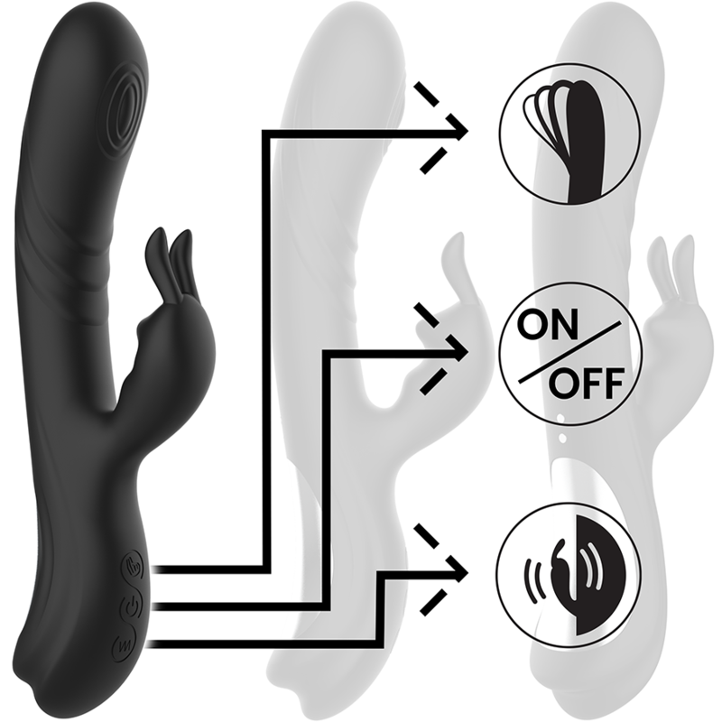 Stimulateur de lapin en silicone rechargeable jamie noir – Black & Silver