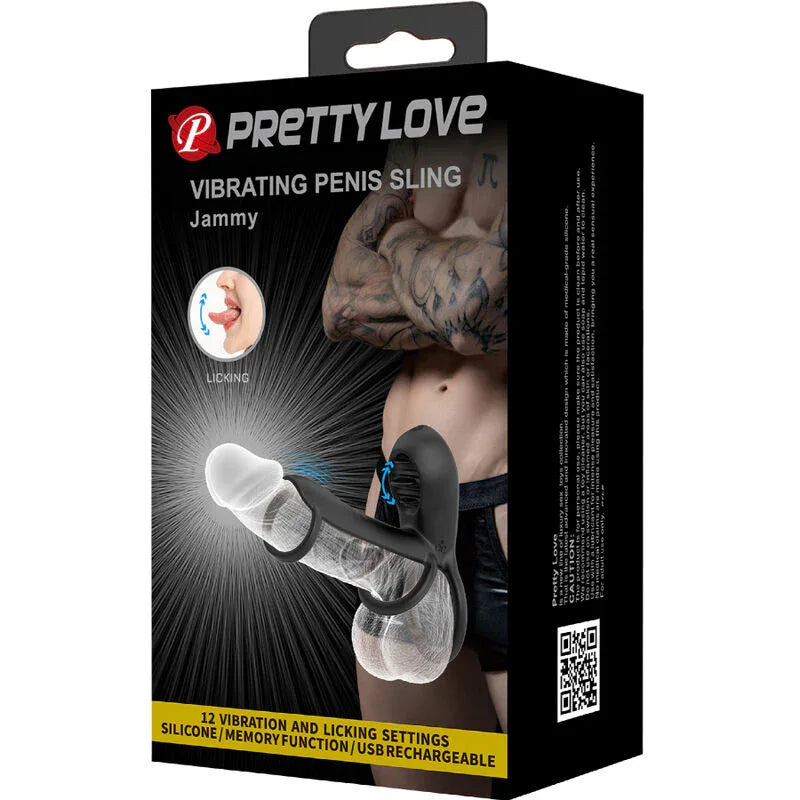 Pretty Love – Gaine Pénis Jammy 12 Vibrations avec Langue en Silicone Rechargeable
