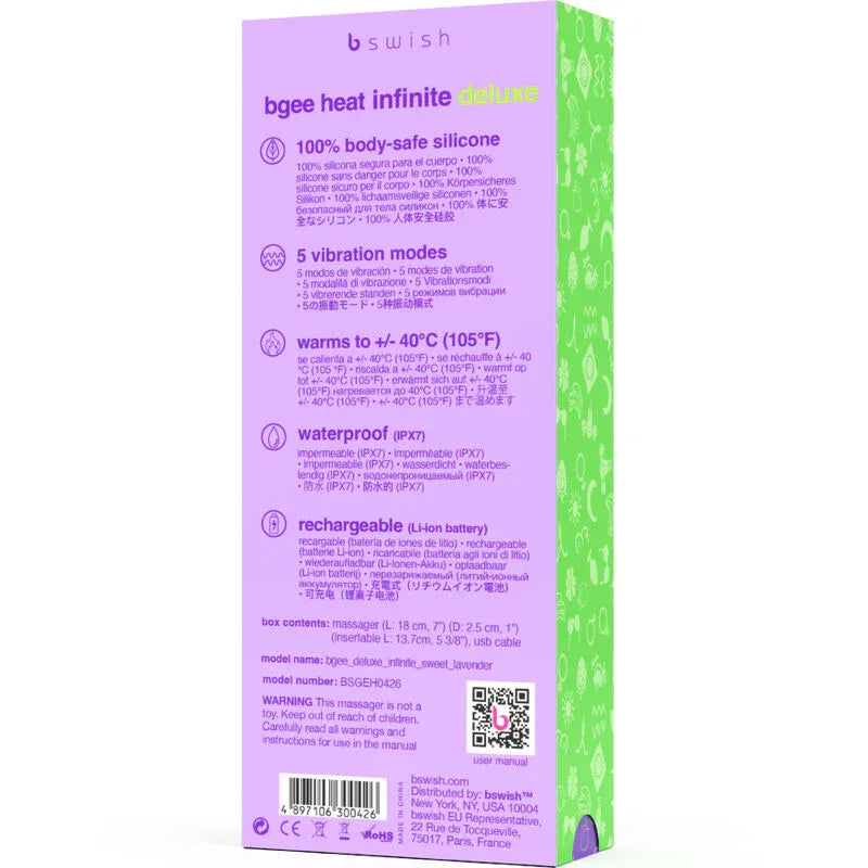 B Swish – Vibrateur Rechargeable Bgee Heat Infinite Deluxe Lavande Silicone