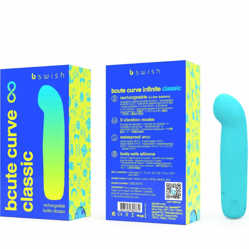 B Swish – Vibrateur Rechargeable Bcute Curve Infinite Classique Bleu Silicone