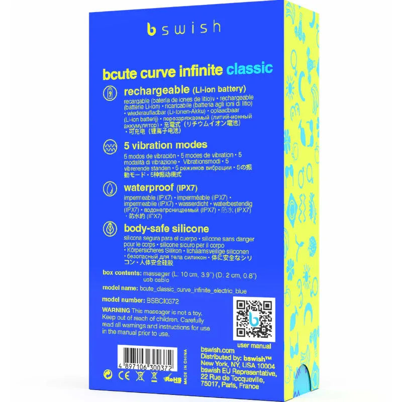 B Swish – Vibrateur Rechargeable Bcute Curve Infinite Classique Bleu Silicone