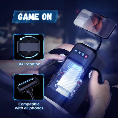 Baile For Him – Game Cup Masturbateur à Vibration de Poussée avec Fonction Chauffante et Support Mobile Noir