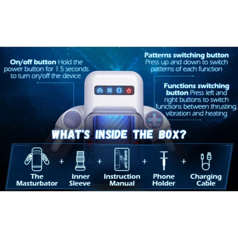 Baile For Him – Game Cup Masturbateur à Vibration de Poussée avec Fonction Chauffante et Support Mobile Noir