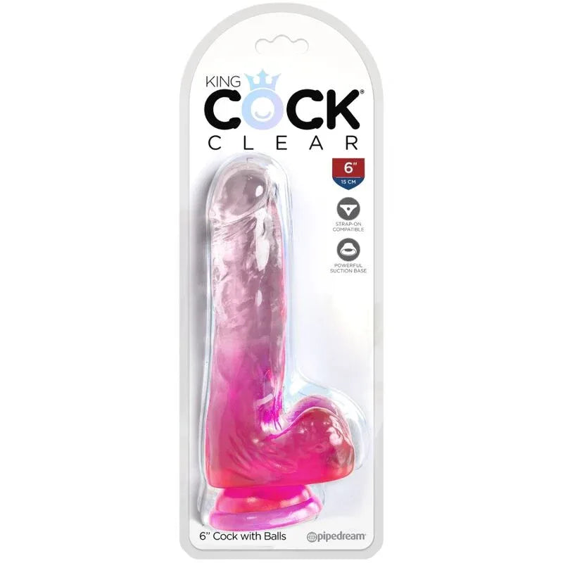 King Cock – Clear Pénis Réaliste avec Boules 13.5 cm Rose