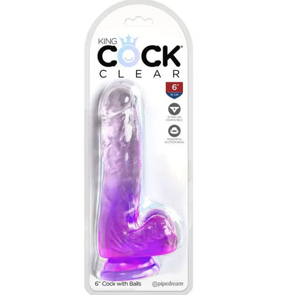 King Cock – Clear Pénis Réaliste avec Boules 13.5 cm Violet