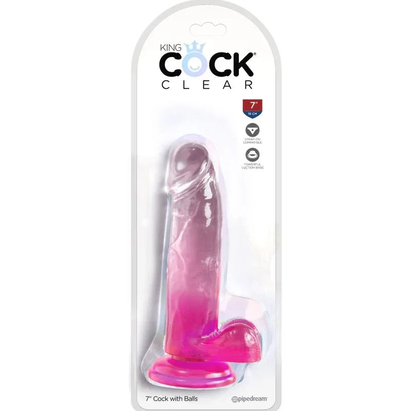 King Cock – Clear Pénis Réaliste avec Boules 15.2 cm Rose