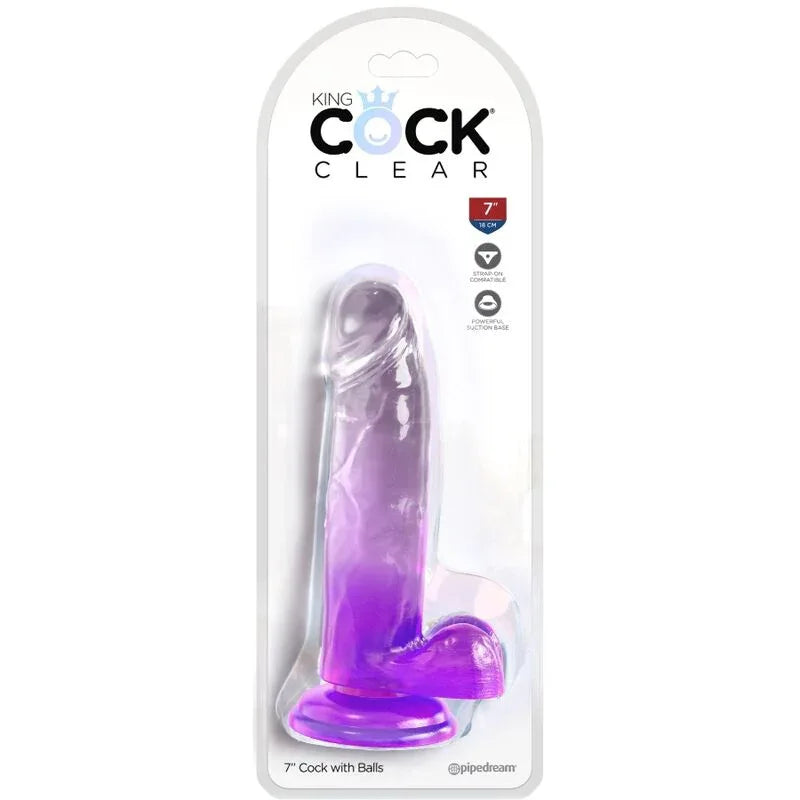 King Cock – Clear Pénis Réaliste avec Boules 15.2 cm Violet