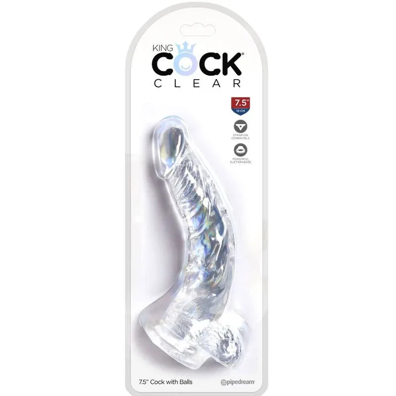 King Cock – Clear Pénis Courbe Réaliste avec Boules 16.5 cm Transparent
