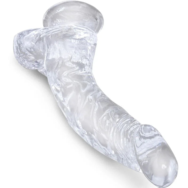 King Cock – Clear Pénis Courbe Réaliste avec Boules 16.5 cm Transparent