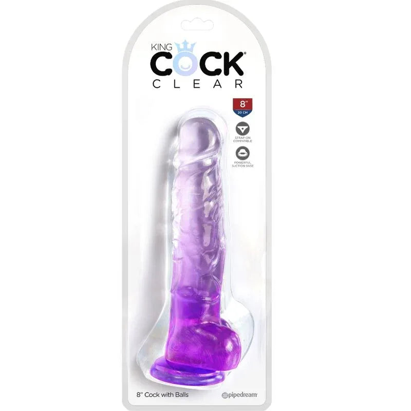 King Cock – Clear Pénis Réaliste avec Boules 16.5 cm Violet