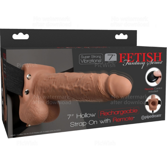SERIE FETISH FANTASY - ARNÉS DE PENE REALISTA AJUSTABLE CON BALAS RECARGABLES Y VIBRADOR DE 7 PULGADAS