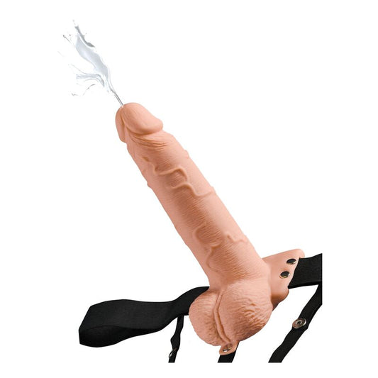 SERIE FETISH FANTASY - ARNÉS AJUSTABLE PENE REALISTA CON BOLAS DE CHORREO 19 CM