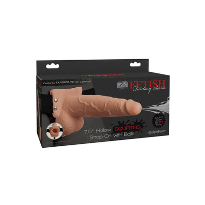 SERIE FETISH FANTASY - ARNÉS AJUSTABLE PENE REALISTA CON BOLAS DE CHORREO 19 CM