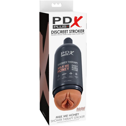 PDX PLUS - MASTURBADOR STROKER DISEÑO DE BOTELLA DISCRETO MILK ME CHAMPÚ DE CARAMELO DE MIEL