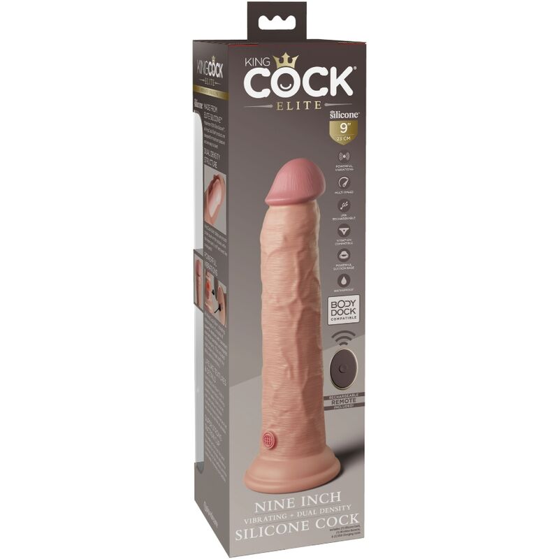 KING COCK - DILDO VIBRADOR DE SILICONA REALISTA Y CON CONTROL REMOTO DE 23 CM