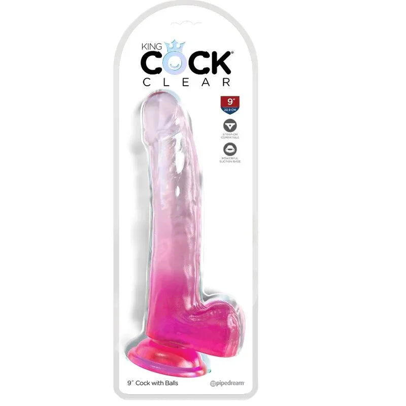King Cock – Clear Gode avec Testicules 20.3 cm Rose
