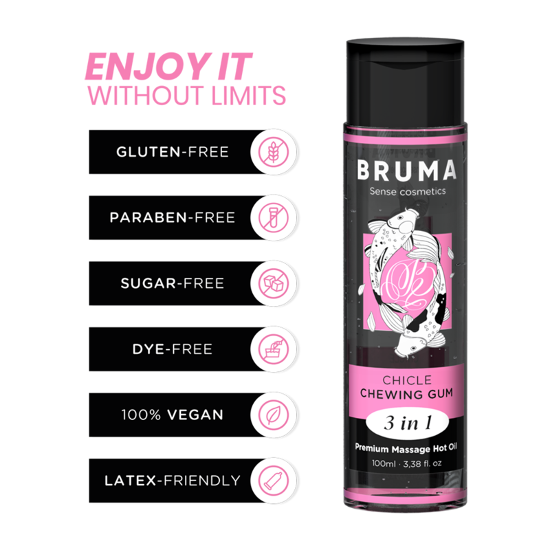 Huile de massage premium effet chaleur saveur gomme 3 en 1 - 100 ml – Bruma