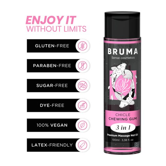 Huile de massage premium effet chaleur saveur gomme 3 en 1 - 100 ml – Bruma