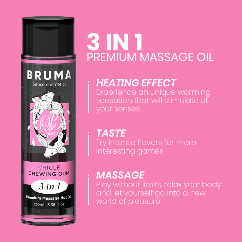 Huile de massage premium effet chaleur saveur gomme 3 en 1 - 100 ml – Bruma